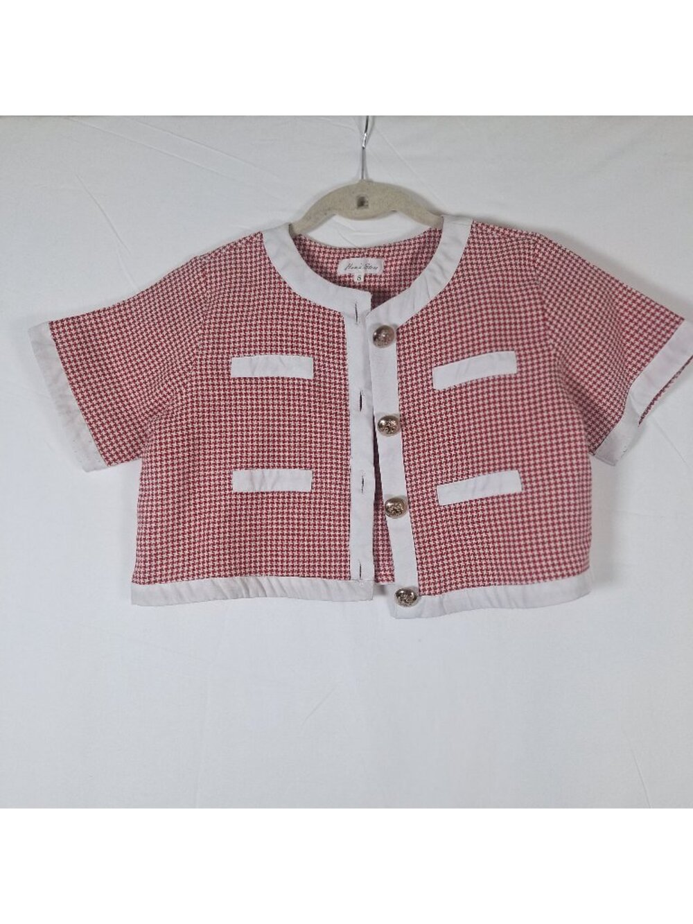 Vintage Hans Store Houndstooth Red White Button Down Shirt size small - Picture 1 of 6